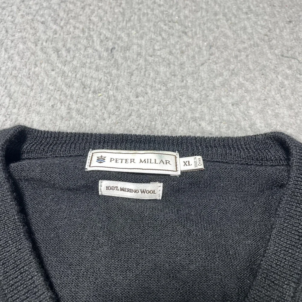 Peter Millar Sweater Mens XL Black Merino Wool V Neck Knit Pullover Lightweight